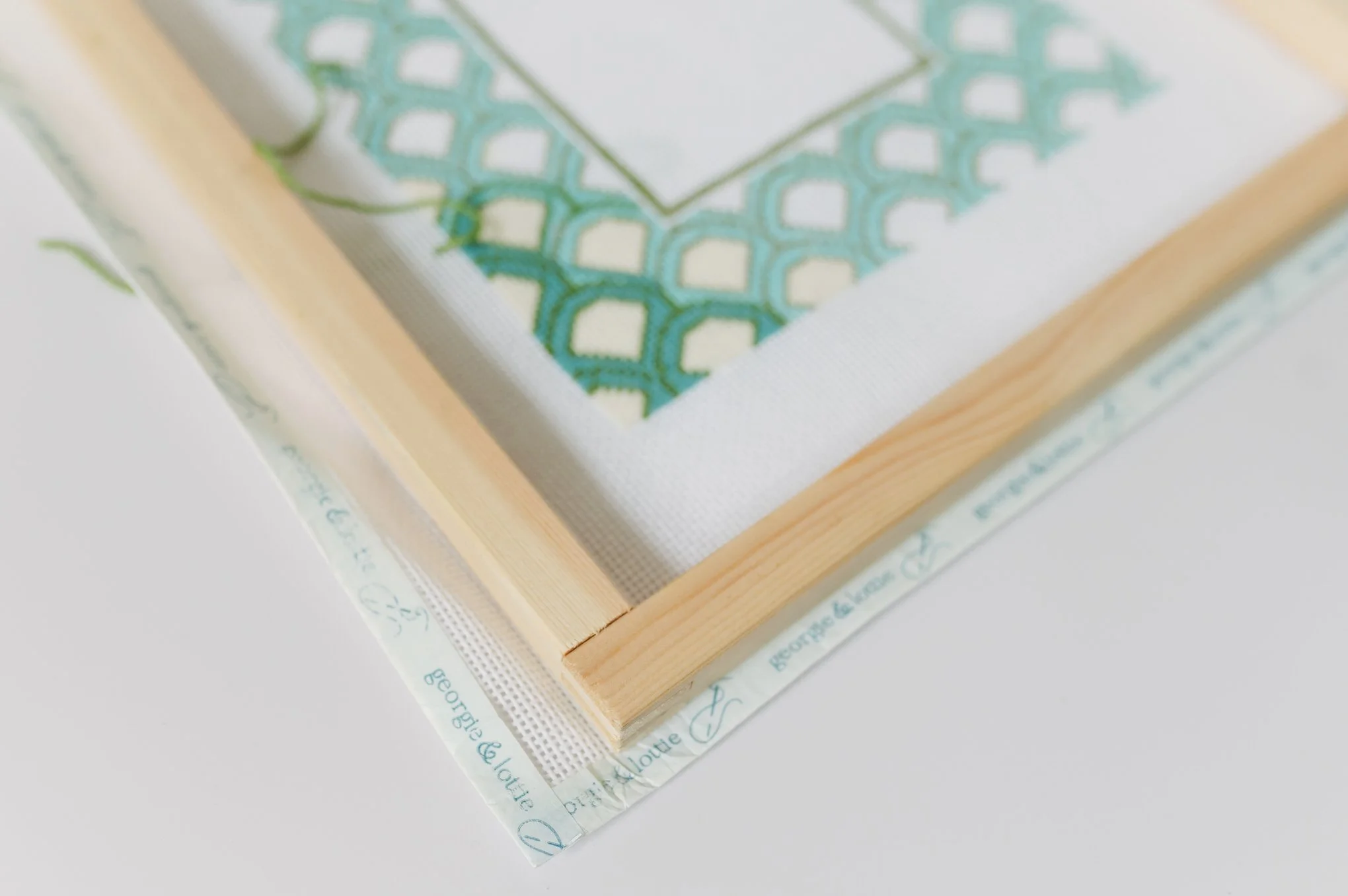 Georgie and Lottie needlepoint canvas with stretch bars.