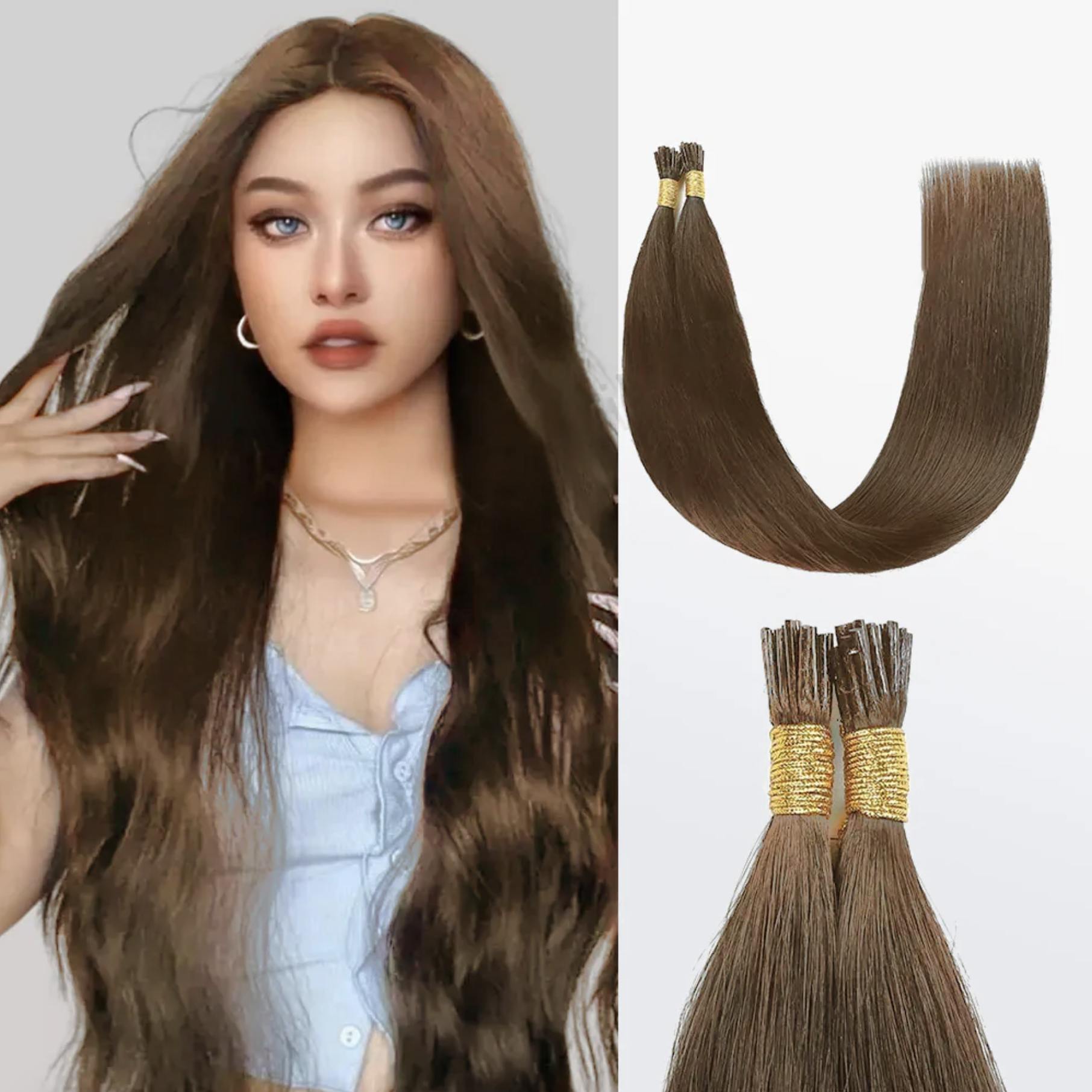 I Tip Hair Extensions Natural Remy Human Hair (#8 Light Brown)