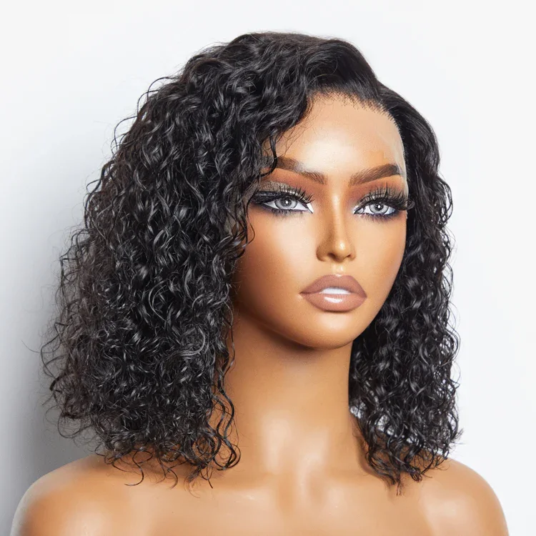 12/14 Inches 13x4 Natural Black Water Wavy Bob 3D Transparent Lace Frontal