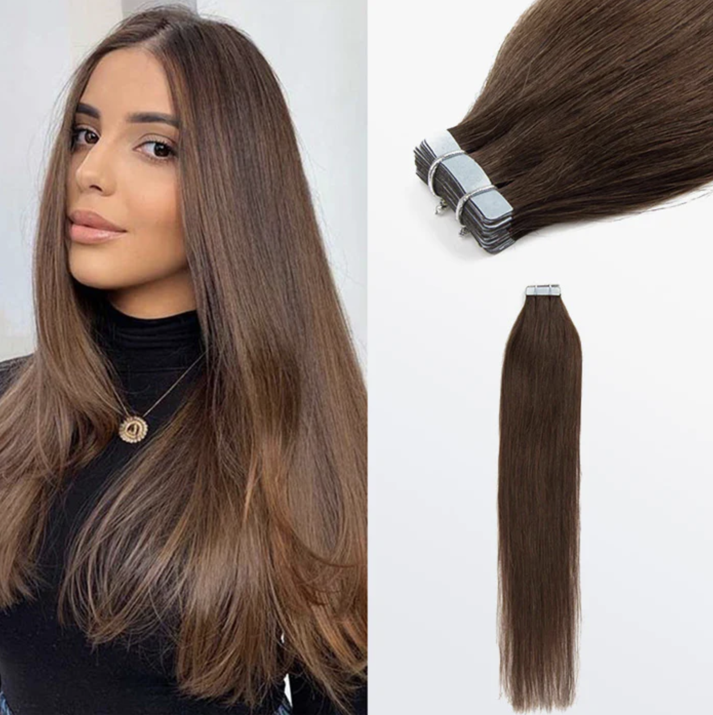Premium Quality Straight Tape In Remy Hair Extensions #4 Chocolate Brown
