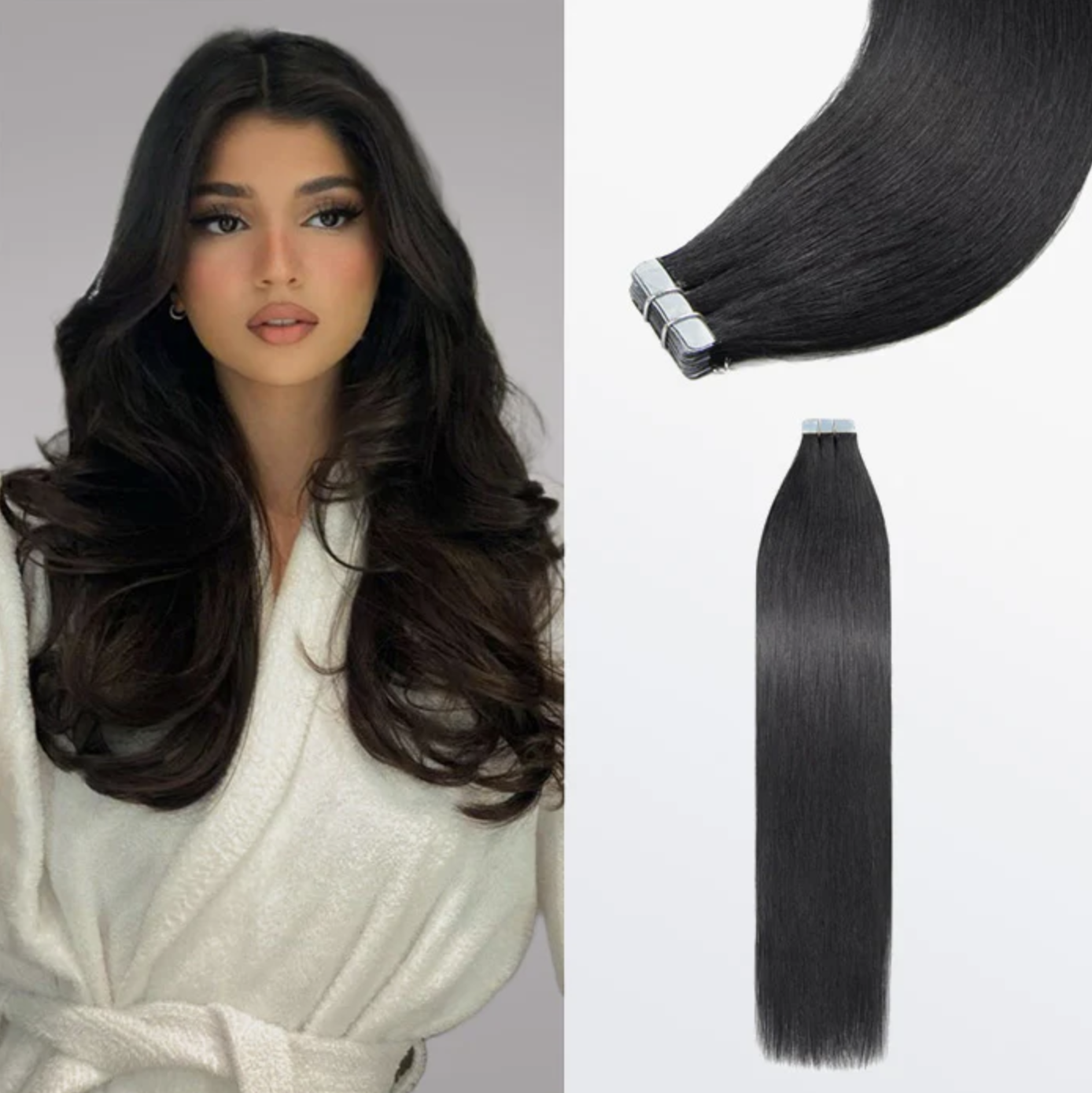 Premium Quality Straight Tape In Remy Hair Extensions #1 Jet Black