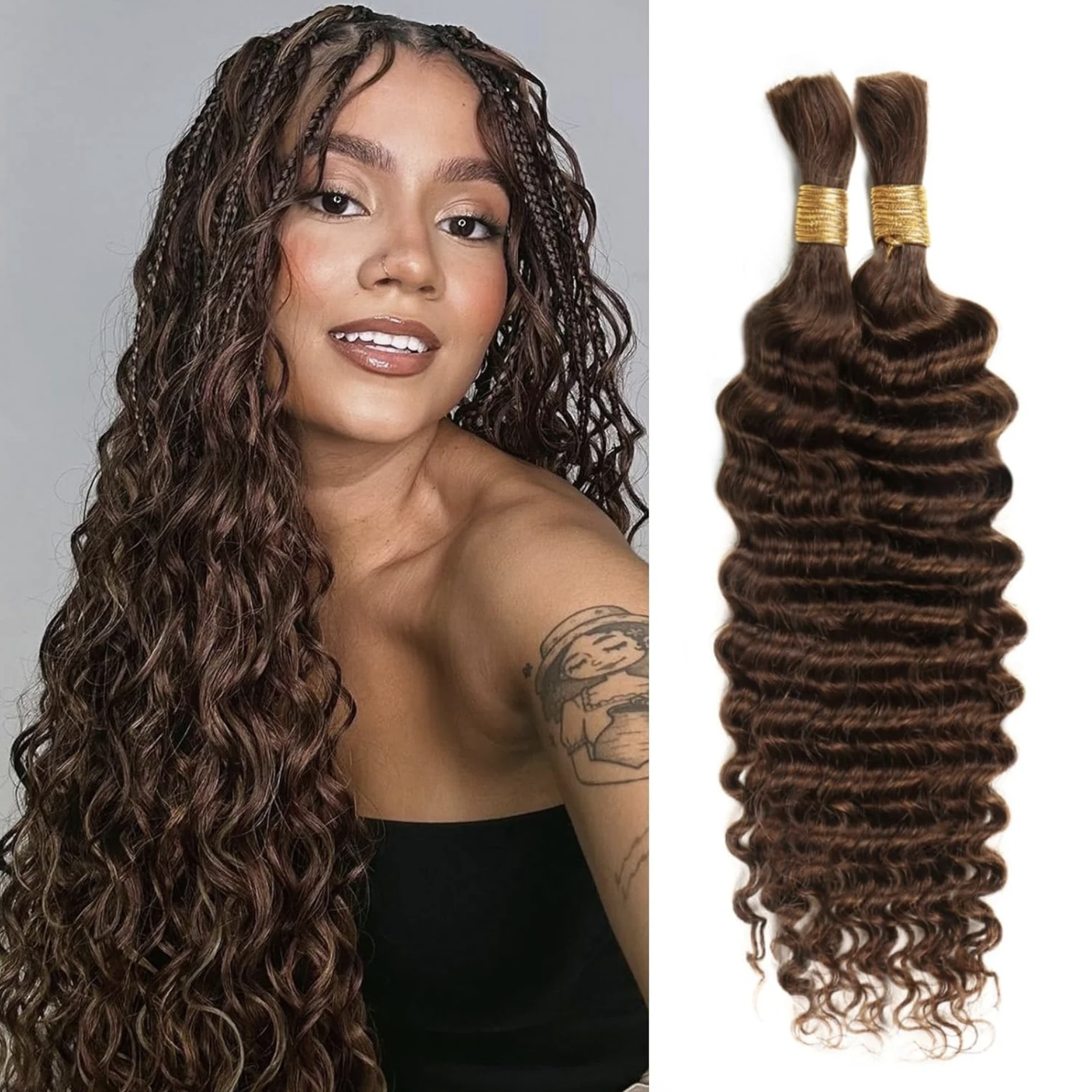 20inch Deep Wavy Bulk Hair Extensions #4 Color