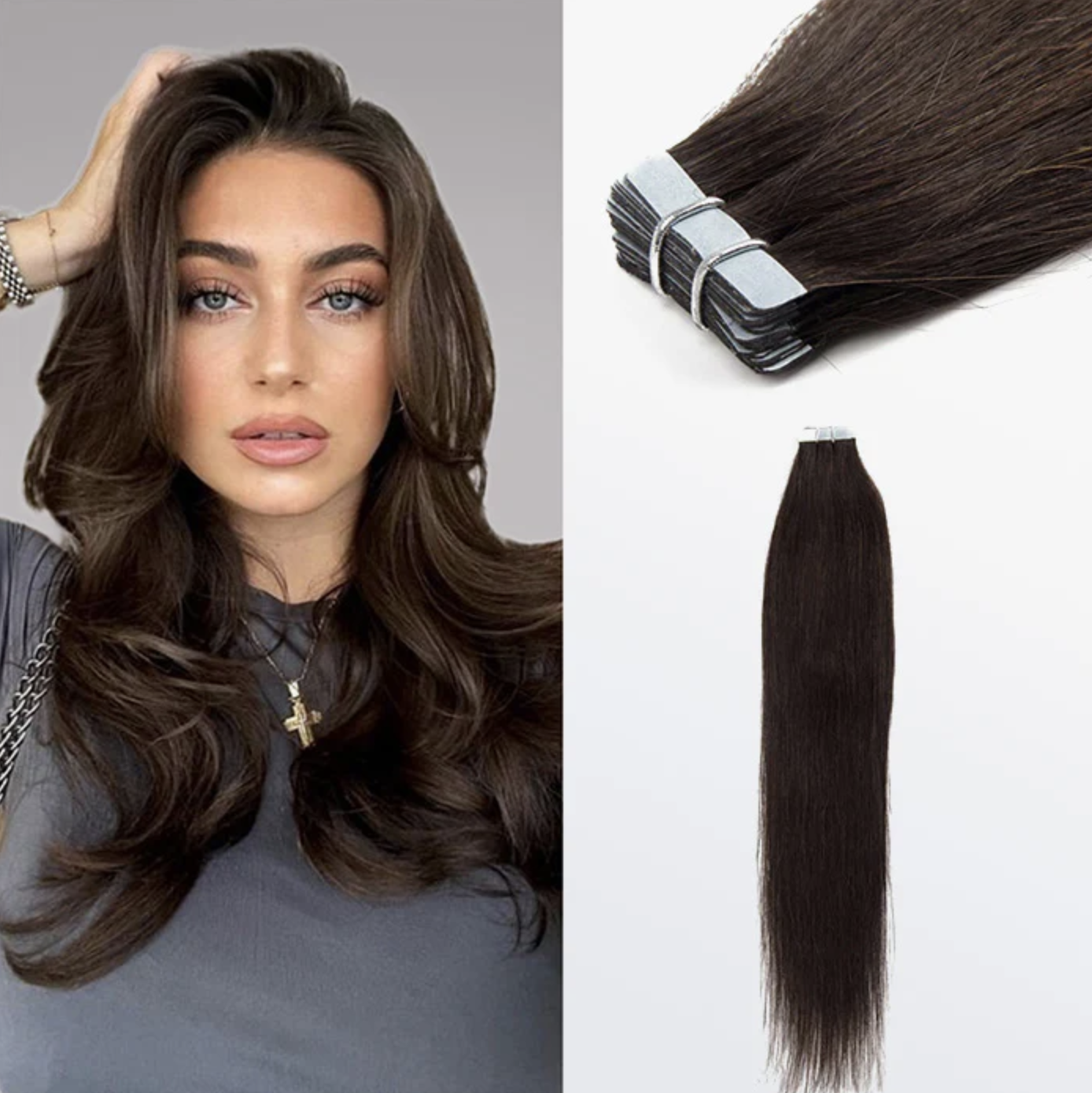 Premium Quality Straight Tape In Remy Hair Extensions #2 Darkest Brown