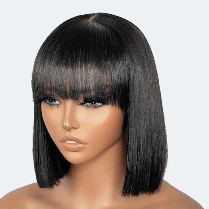 12 Inch Realistic Yaki Straight Bob With Bangs 2x1 Minimalist Lace