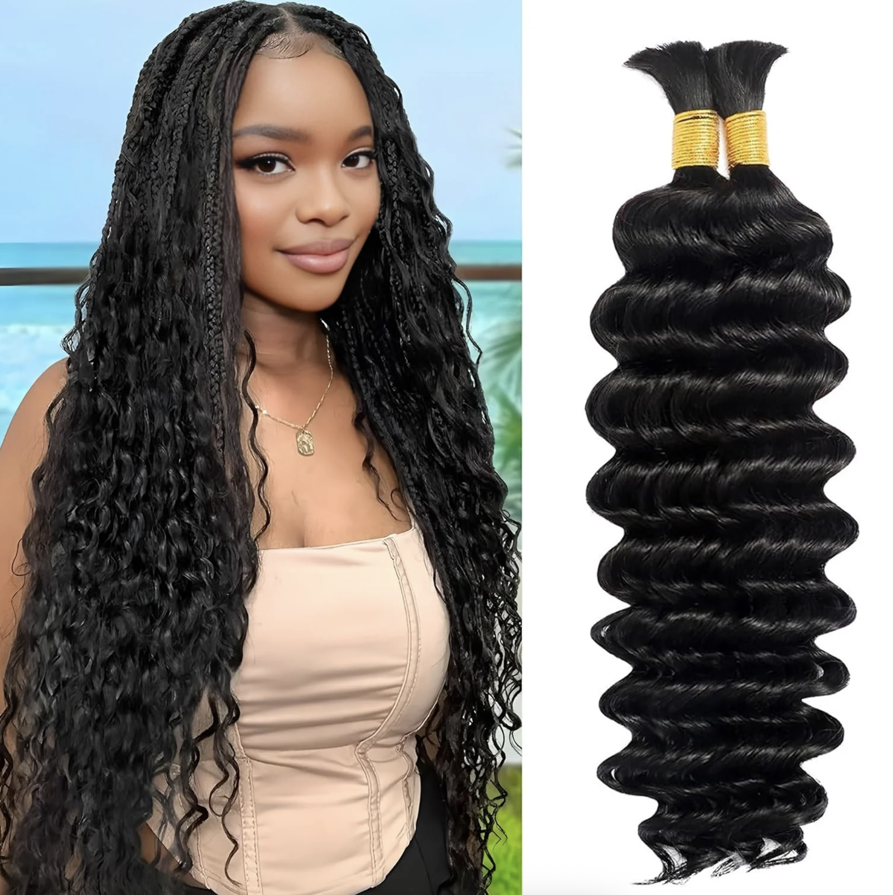 Deep Wavy Bulk Hair Extensions #1B Natural Black