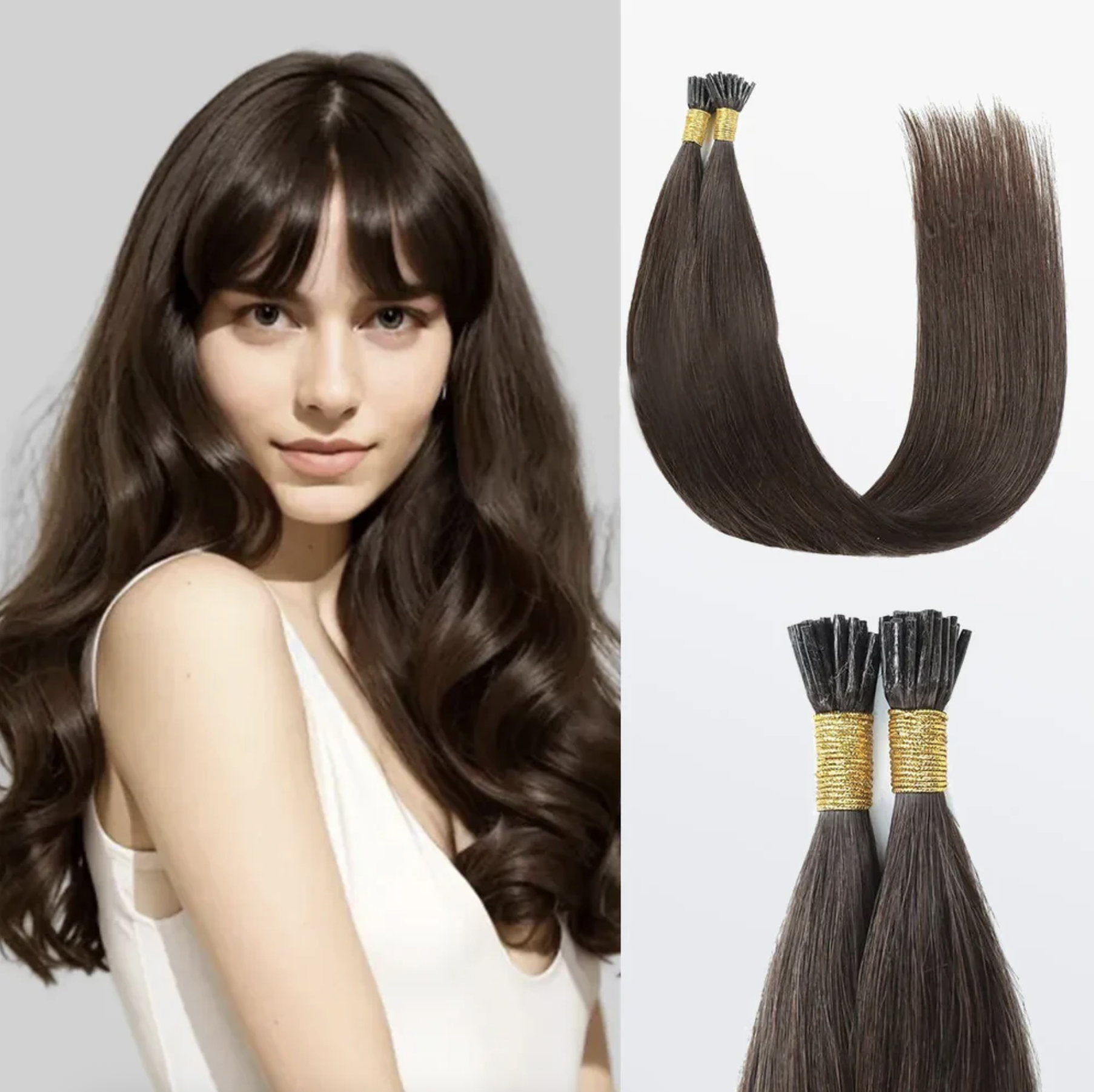 I Tip Hair Extensions Straight Natural Remy Human Hair (#2 Darkest Brown )