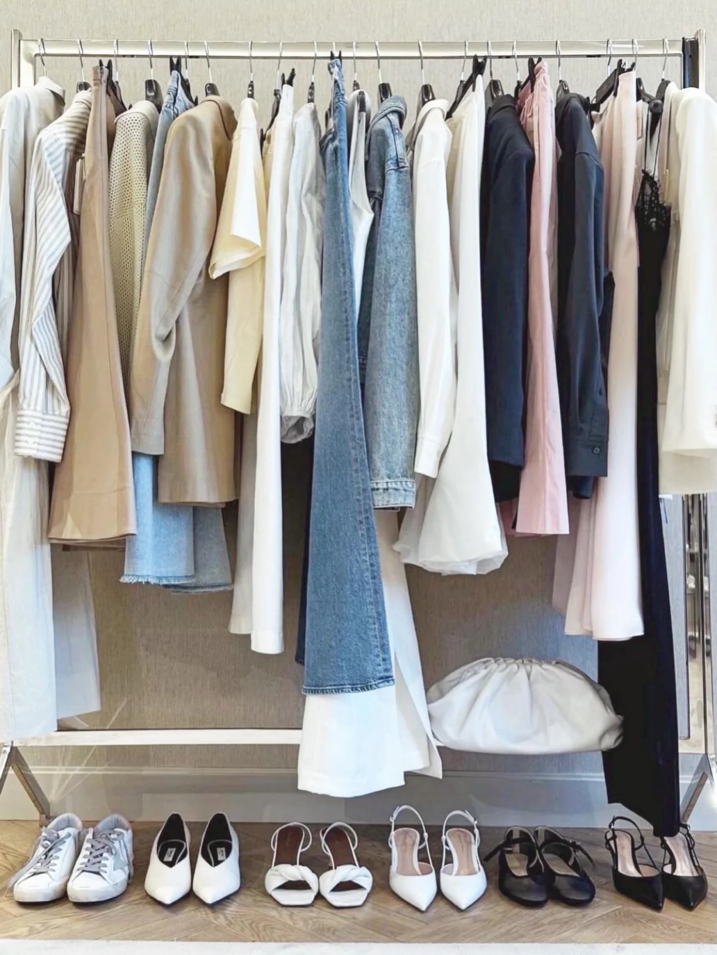 Why I&rsquo;m obsessed with rolling racks.

When I&rsquo;m doing a wardrobe edit, the first thing I set up is a rolling rack. Always.

It instantly pulls everything out of the closet and into view &mdash; where you can actually see what you own. And 