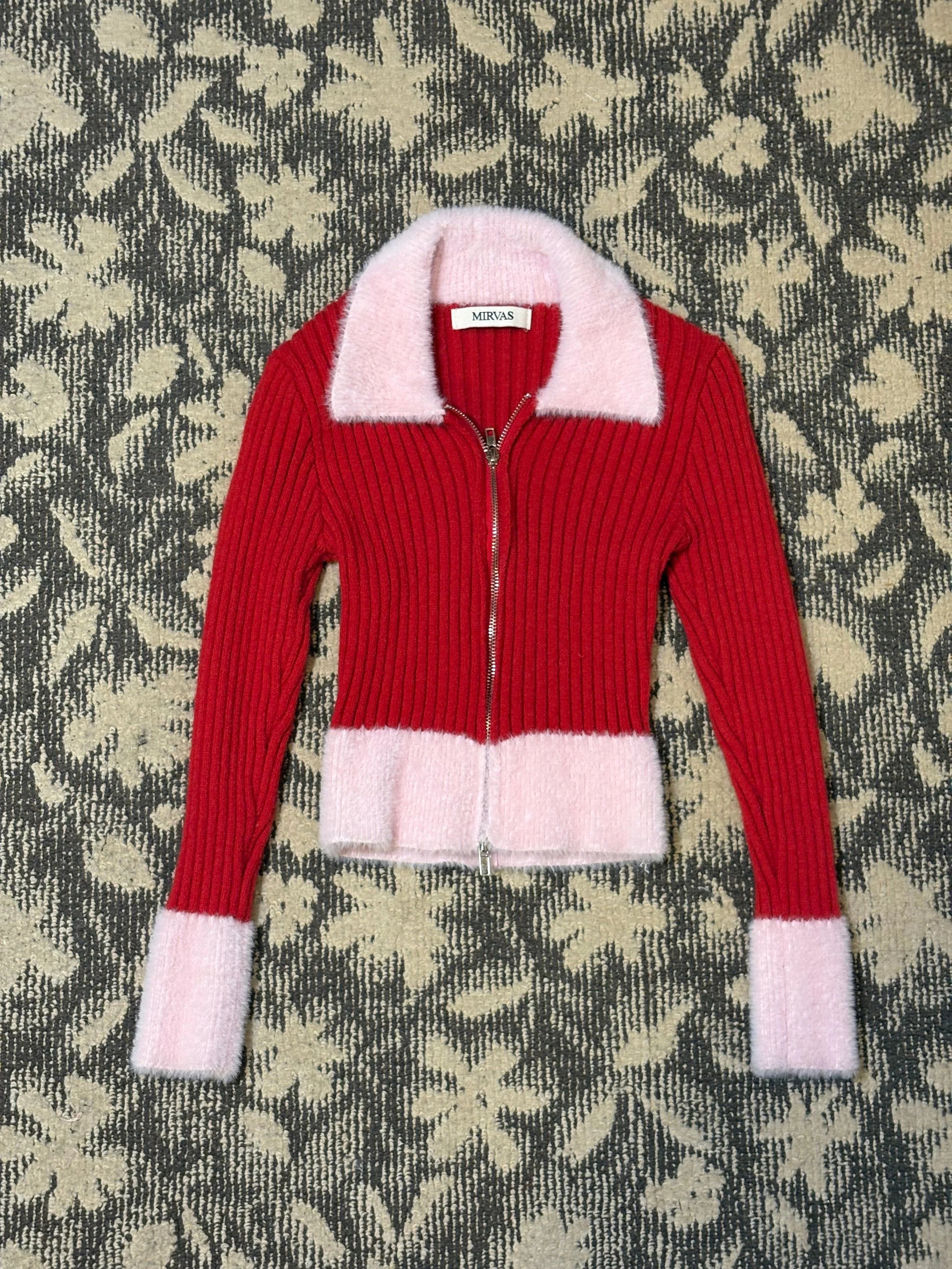 ファー襟付リブニットカーディガンショート