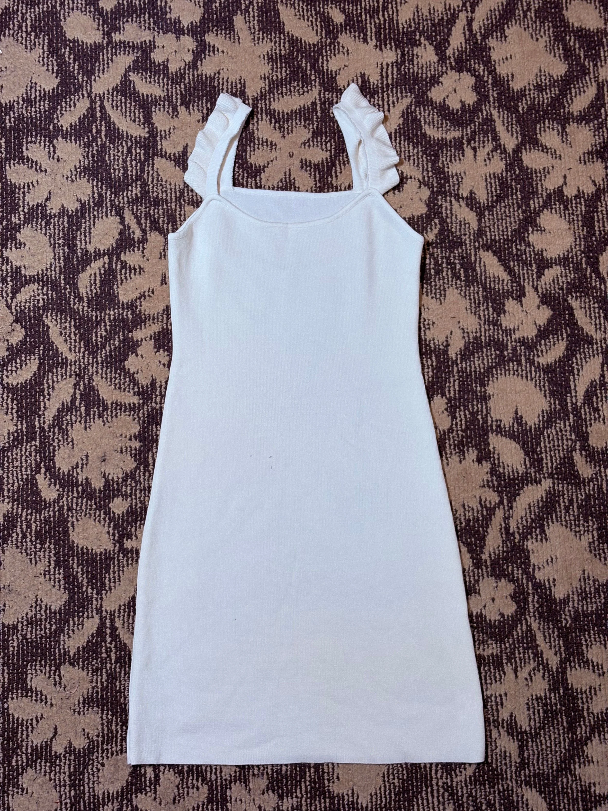 フリル袖ノースリーブワンピース（ホワイト）