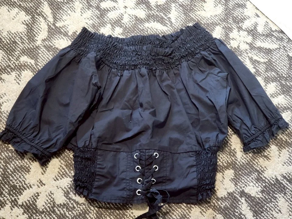 オフショルダーコルセットシャーリングトップス