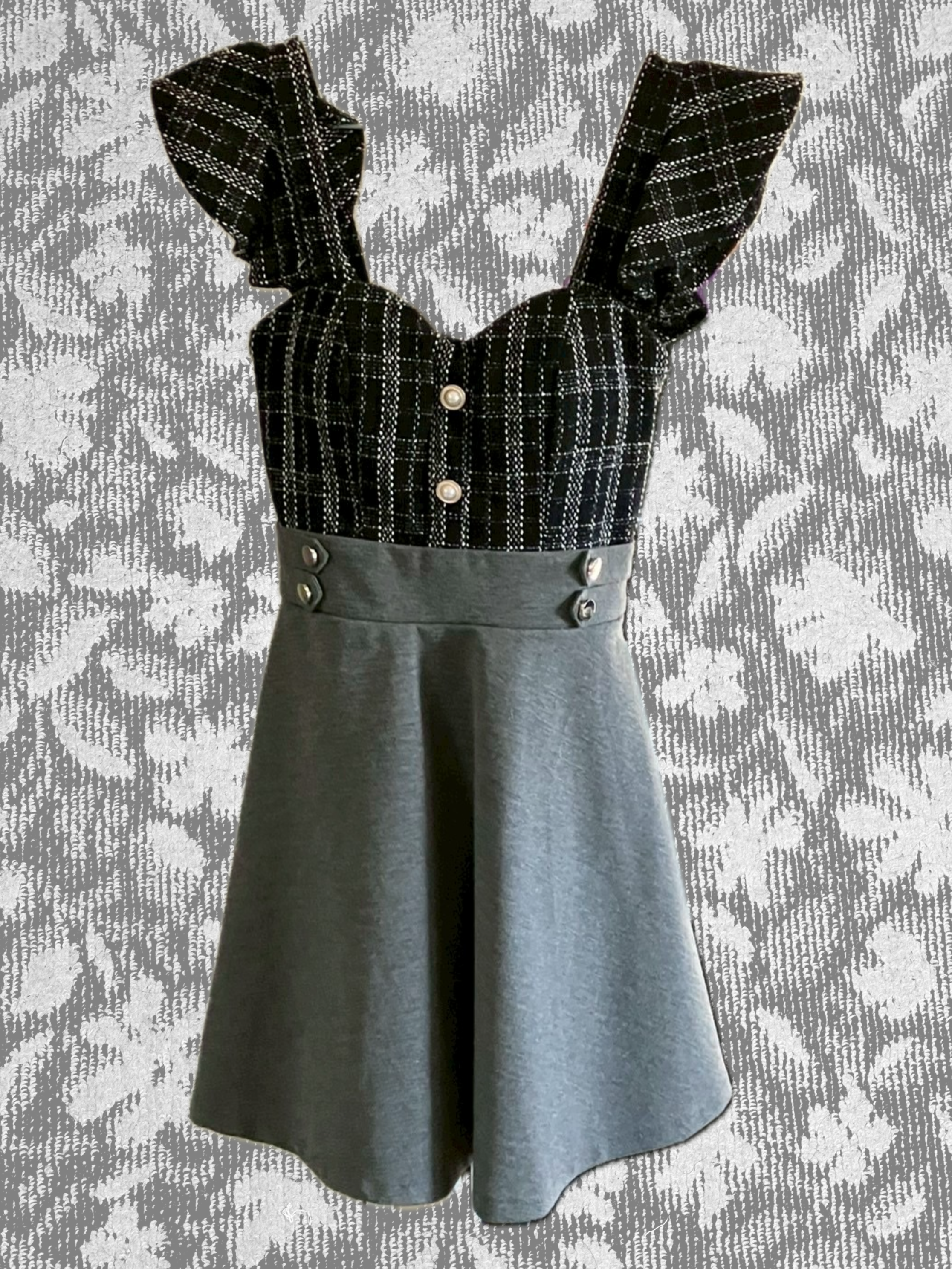 チェックツイードコンビワンピース (⁠ブラック)