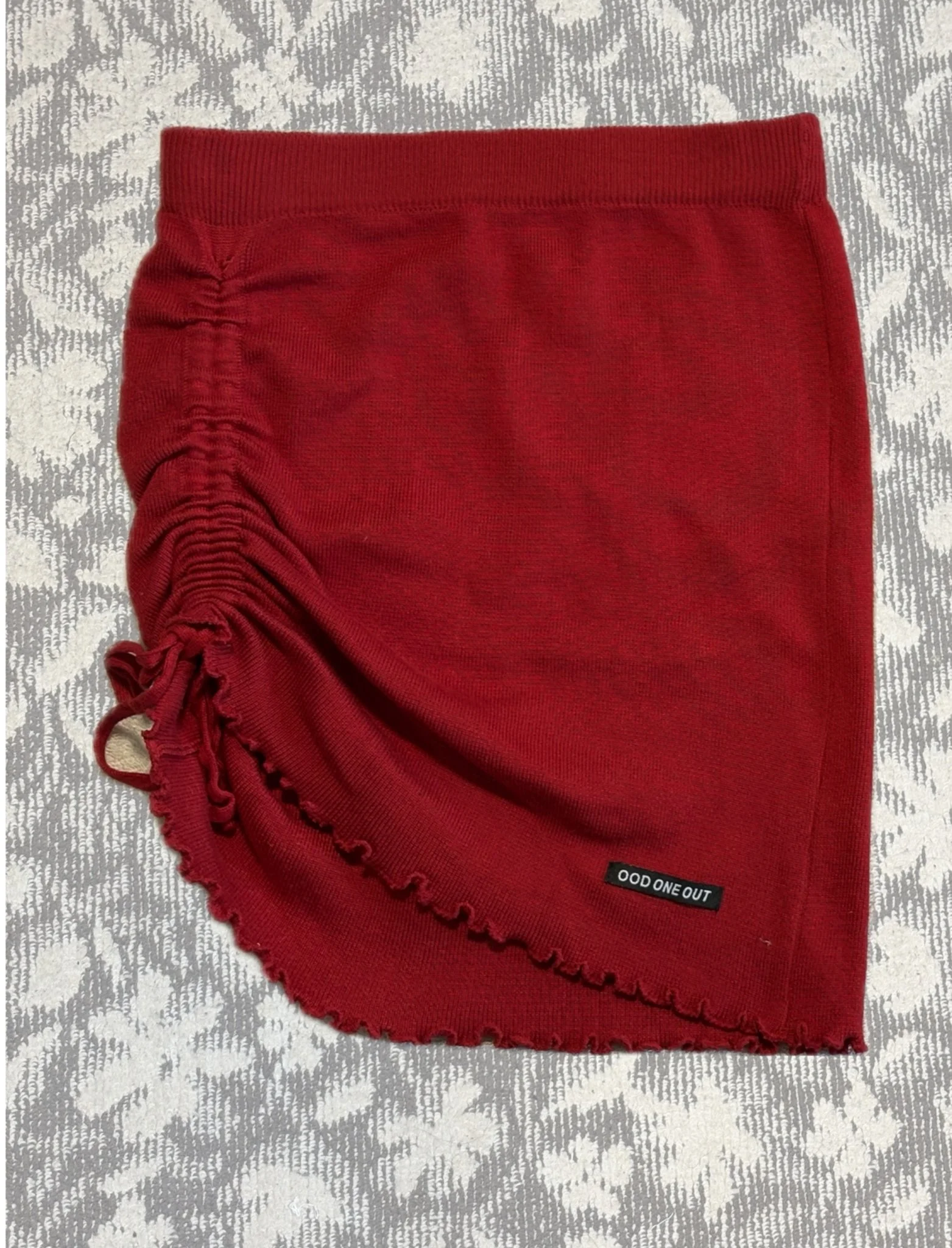 ドローコードニットミニスカート(レッド)