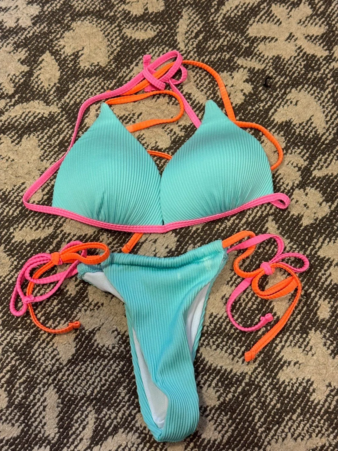 水着(ターコイズブルー×オレンジピンクパイピング)