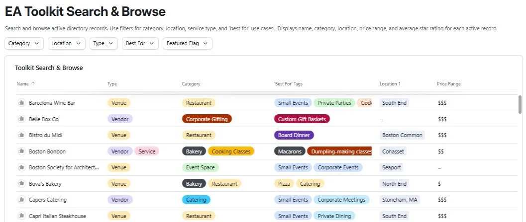 Screenshot of the search & browse features of the toolkit