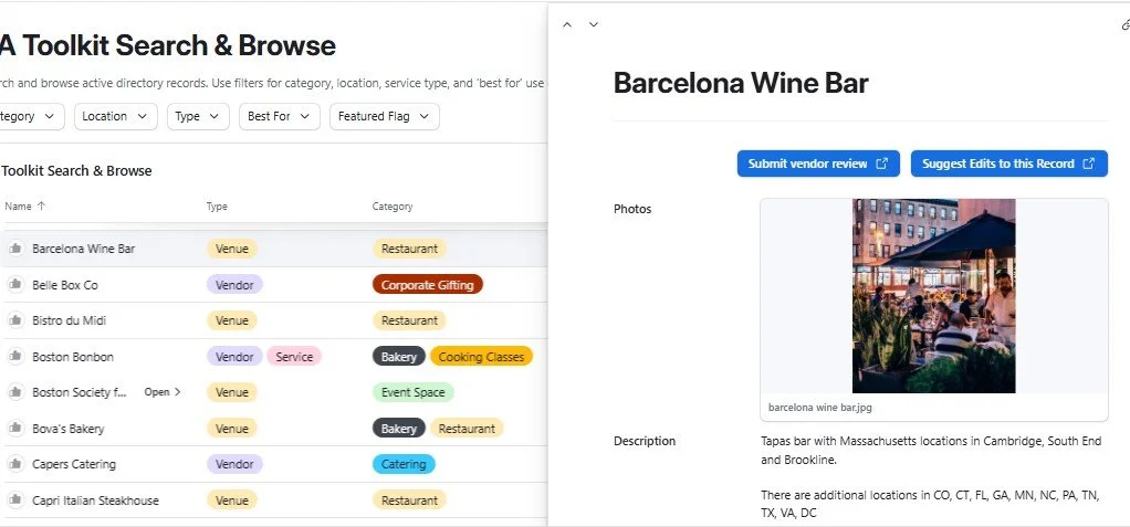 Screenshot of the venue review within the toolkit