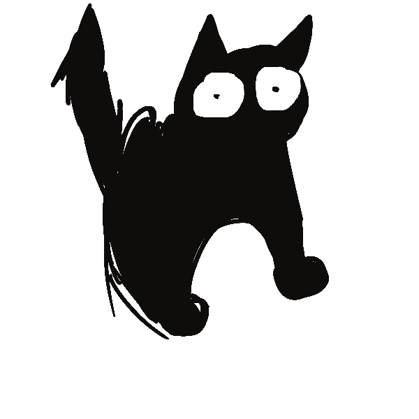 Silhouette of a playful cat with a raised paw and curled tail.