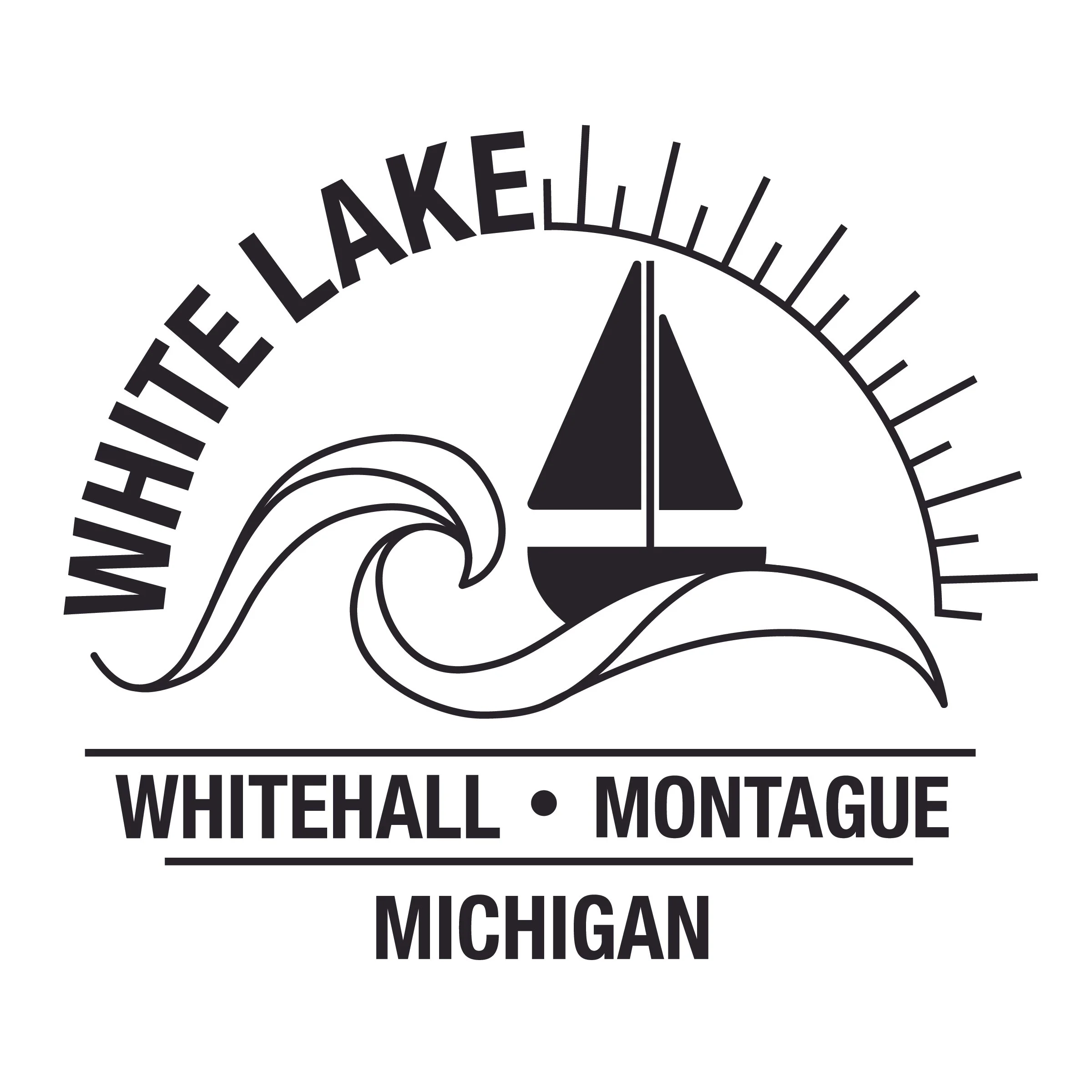 A stylized logo featuring the words 'Whitehall • Montague' and a graphic of a seated person with a cap, all in black and white.