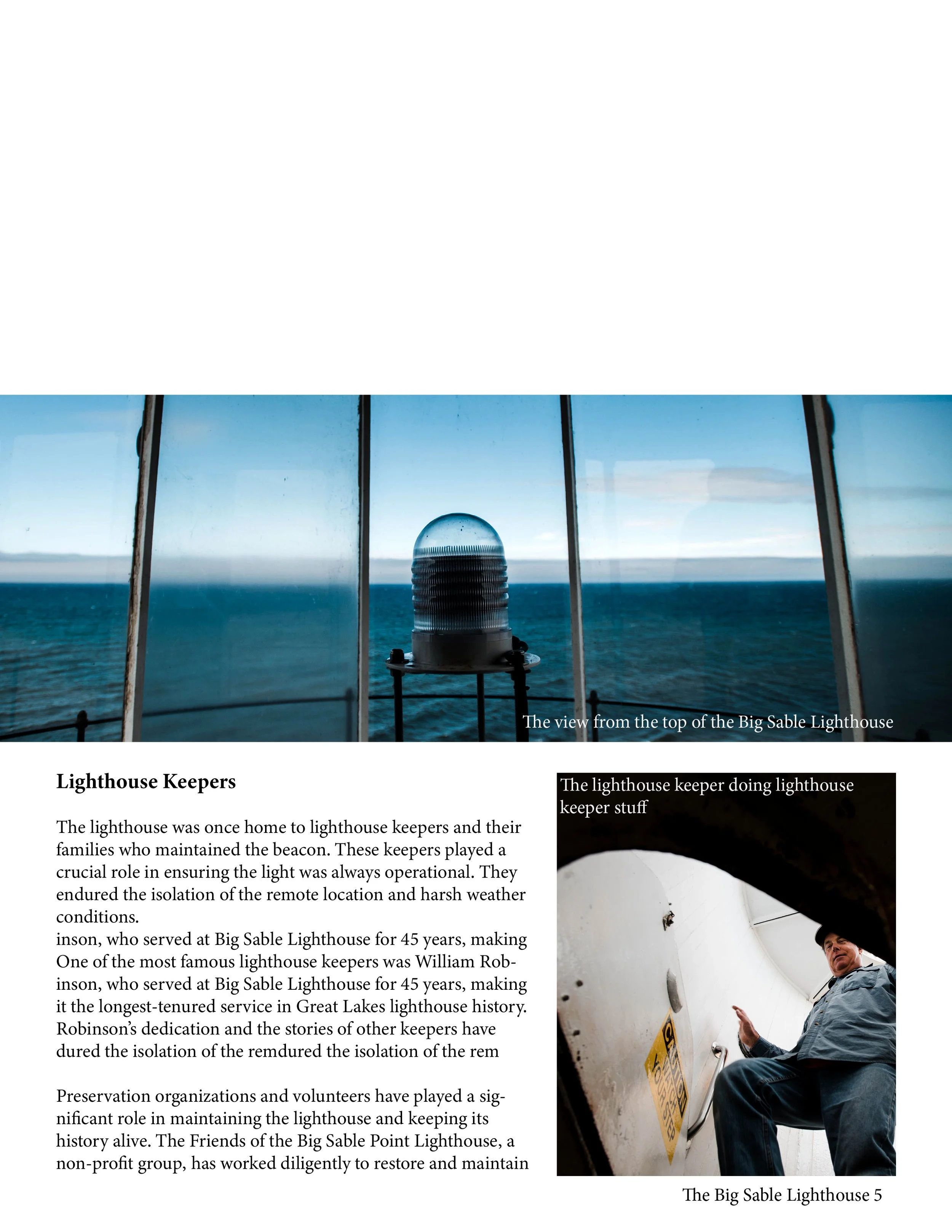 View from the top of the Big Sable Lighthouse showing the lighthouse beacon and the ocean in the background.
