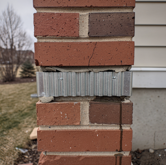 Corroded metal brick ties in mortar joint