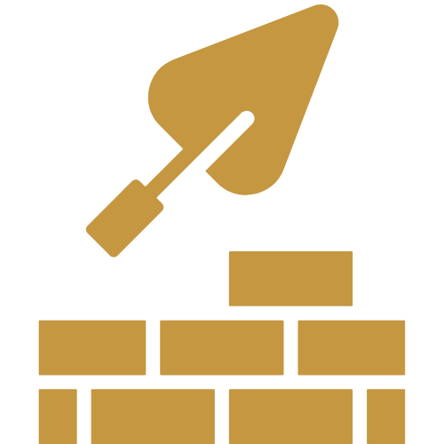 Icon of a trowel and bricks, symbolizing bricklaying or construction.