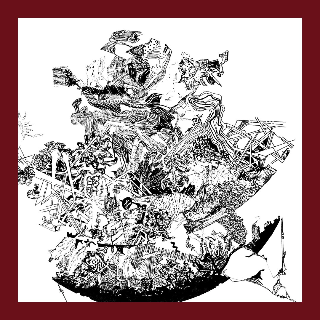 Highly detailed abstract pen and ink illustration
