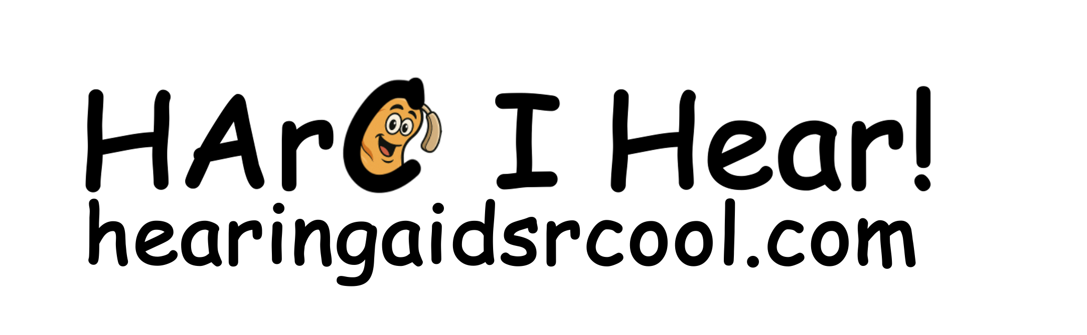 HArC I Hear logo including a smiling ear cartoon with big eyes wearing a hearing aid
