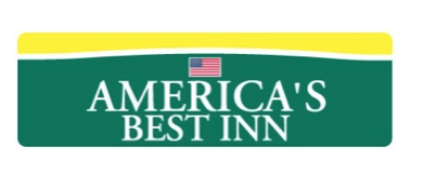 Sign for America's Best Inn with green background, yellow borders, and a small American flag.