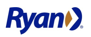 Ryan logo with blue text and a gold diamond shape on a white background
