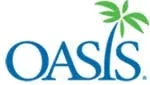 Oasis logo with a stylized palm tree and the word Oasis in blue