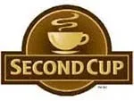 Logo for Second Cup coffee shop featuring a steaming coffee cup and the text 'Second Cup'.
