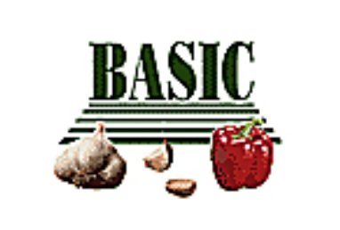 Illustration of garlic cloves, a garlic bulb, and an apple with the word 'BASIC' above them.
