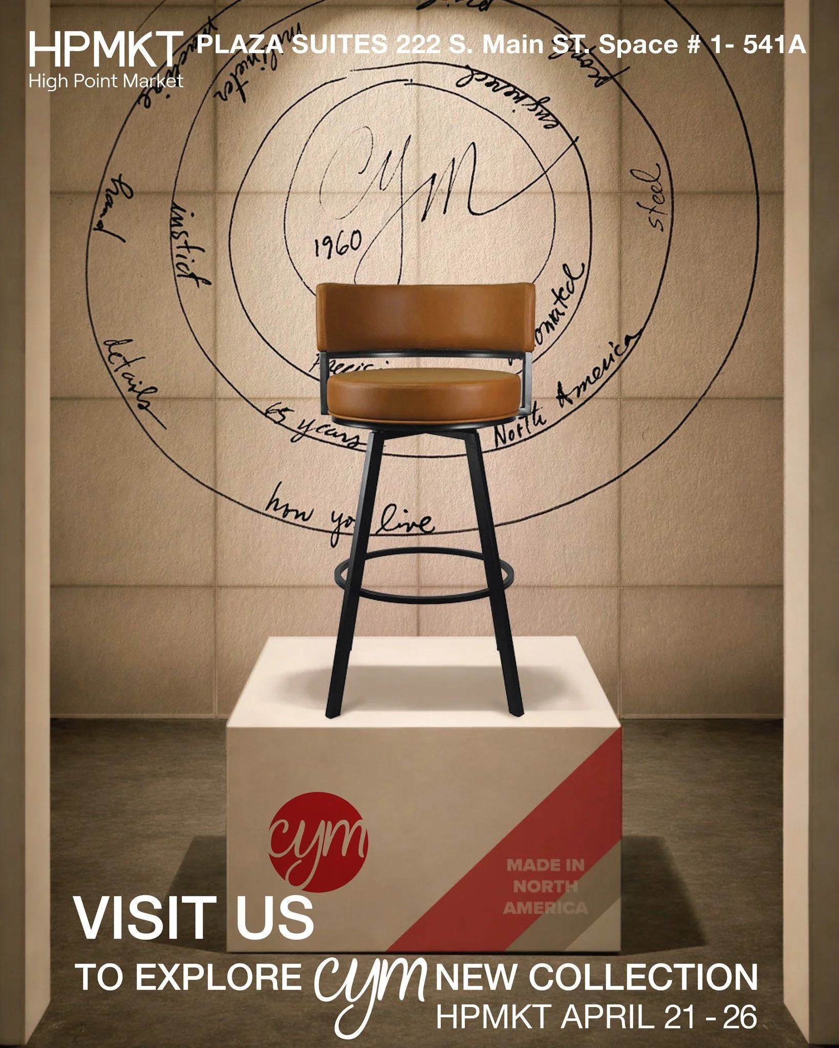 Almost time for Spring Market! Visit us at HPMKT to explore the new CYM collection. HPMKT is April 21-26, at Plaza Suites, 222 S. Main St., Space # 1-541A. #livebeautifully #sitcomfortable #furnituredesign #barstools #highpointfurnituremarket #cymfur
