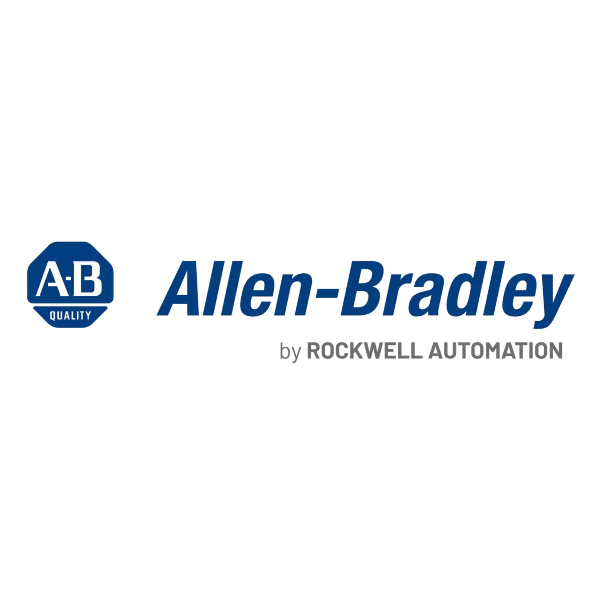 Logo of Allen Bradley with blue and gray text and a blue hexagon emblem reading 'AB Quality'.
