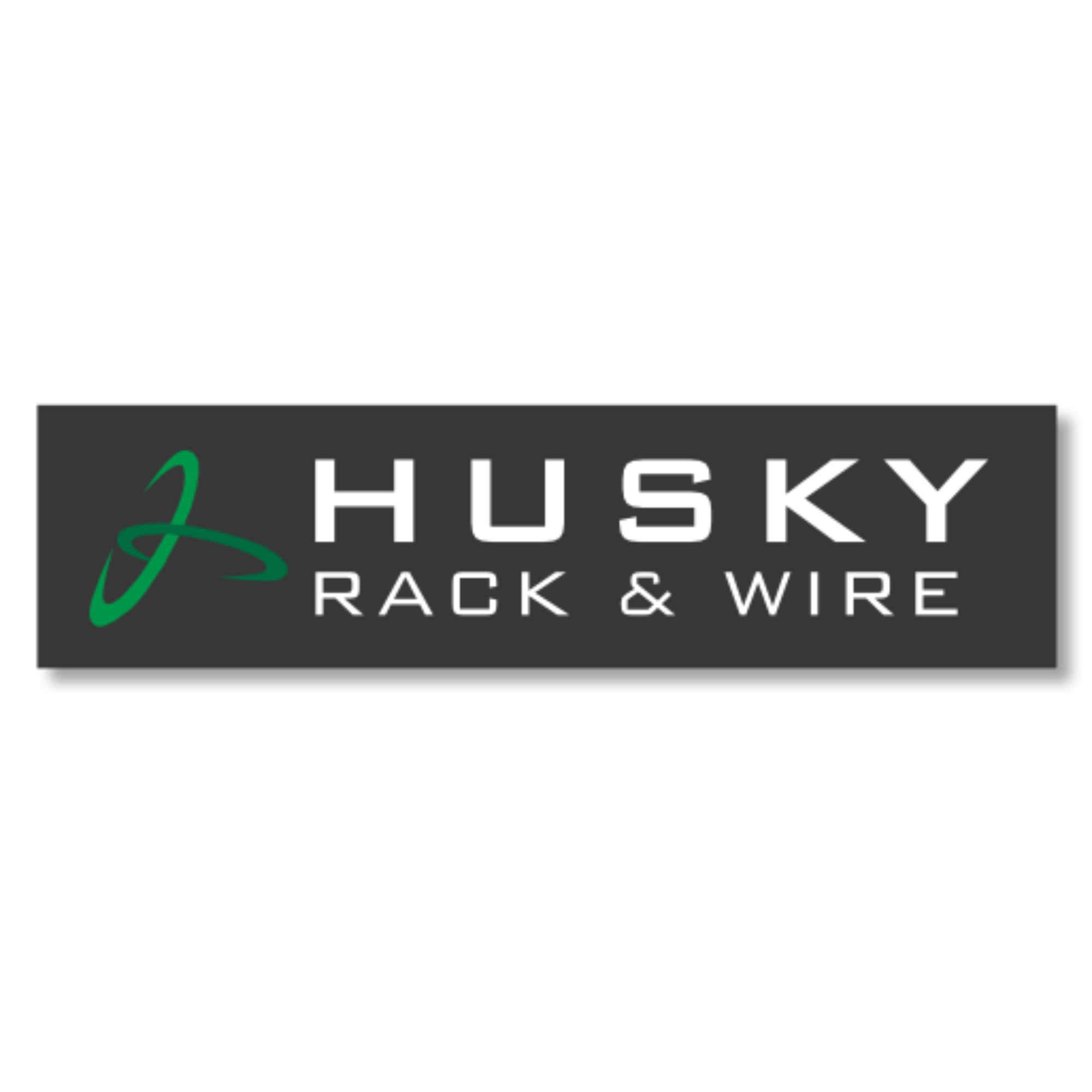 Logo for Husky Rack & Wire featuring a stylized green husky head and the company name in white and gray text on a black background.