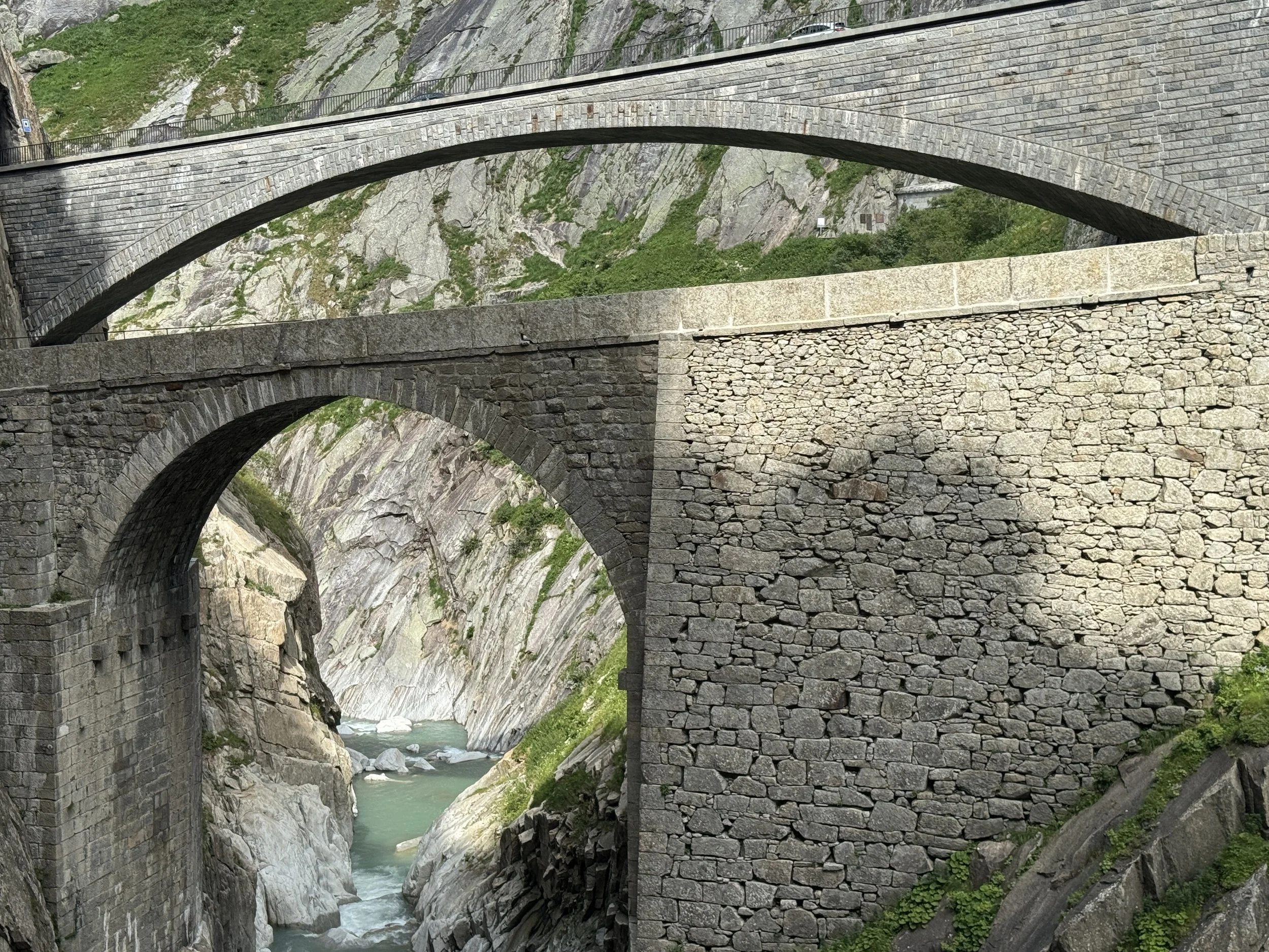 The Devil's Bridge (Teufelsbrücke) in Andermatt, Switzerland. Legends says that the Devil built it for villagers who tricked him by sending a goat across first.