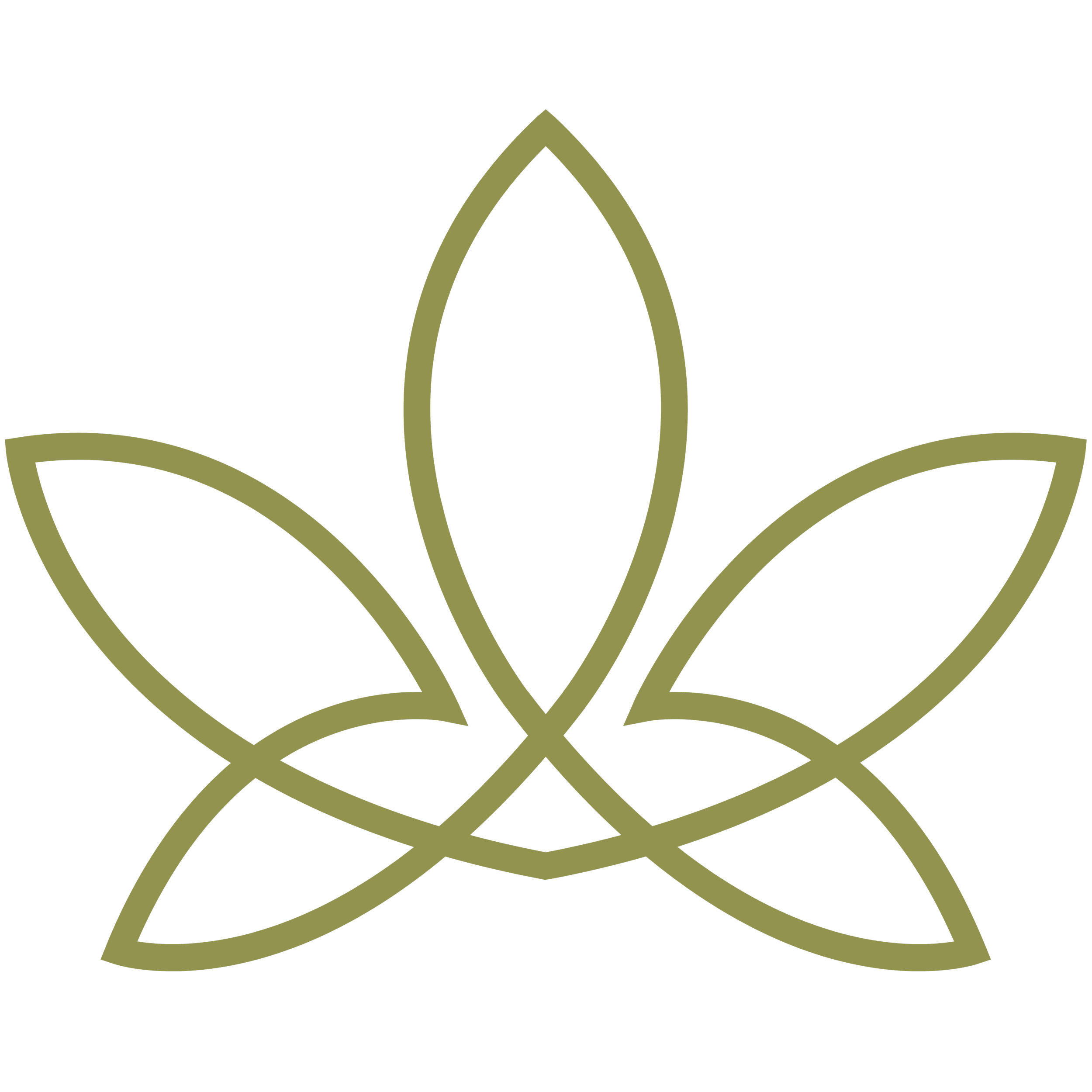 Line drawing of six connected leaves, with one in the center and five around it, on a black background.