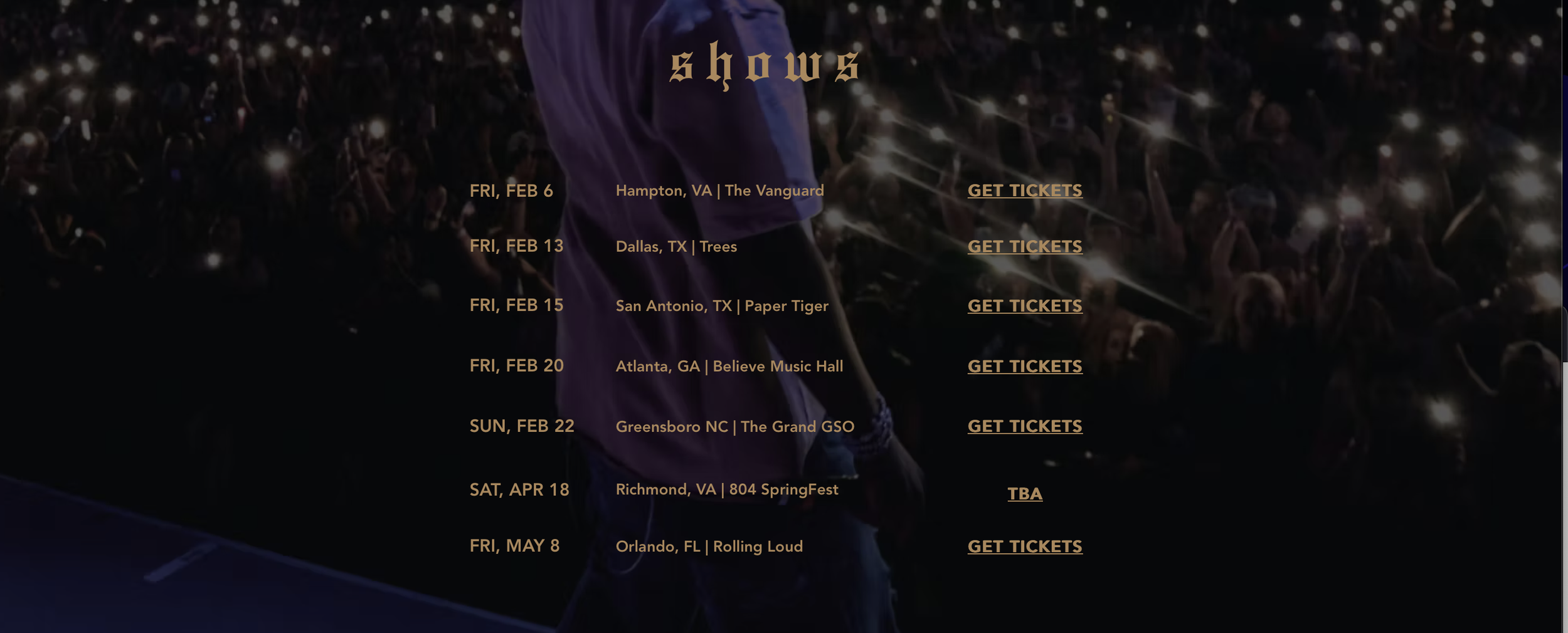 Nino Paid, a rap artist from DMV area, website show section