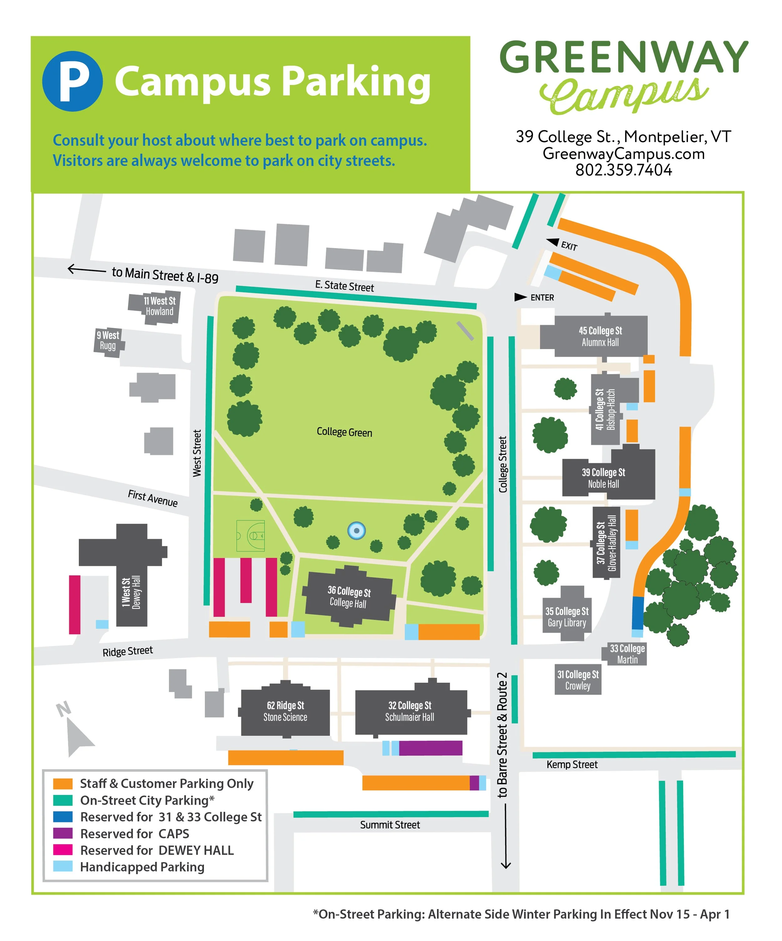 parking map for Greenway Campus