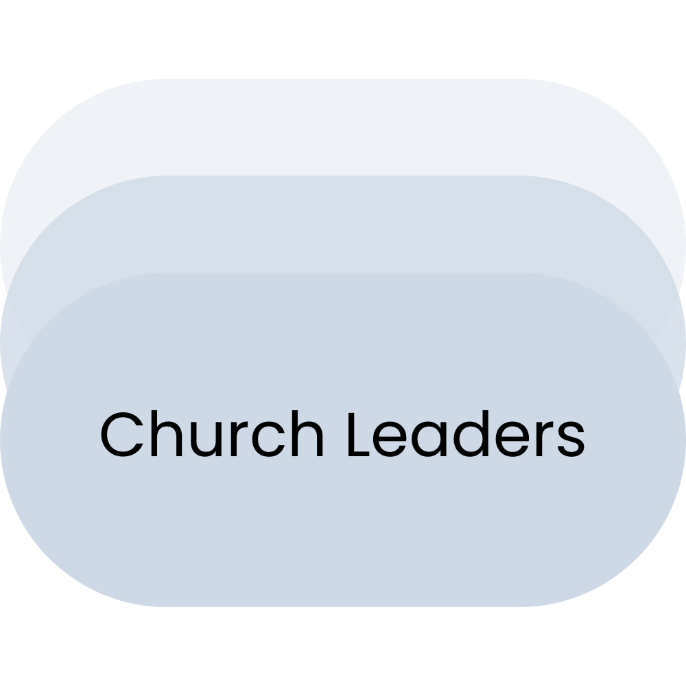 Light blue rounded rectangle with the text 'Church Leaders' in black.