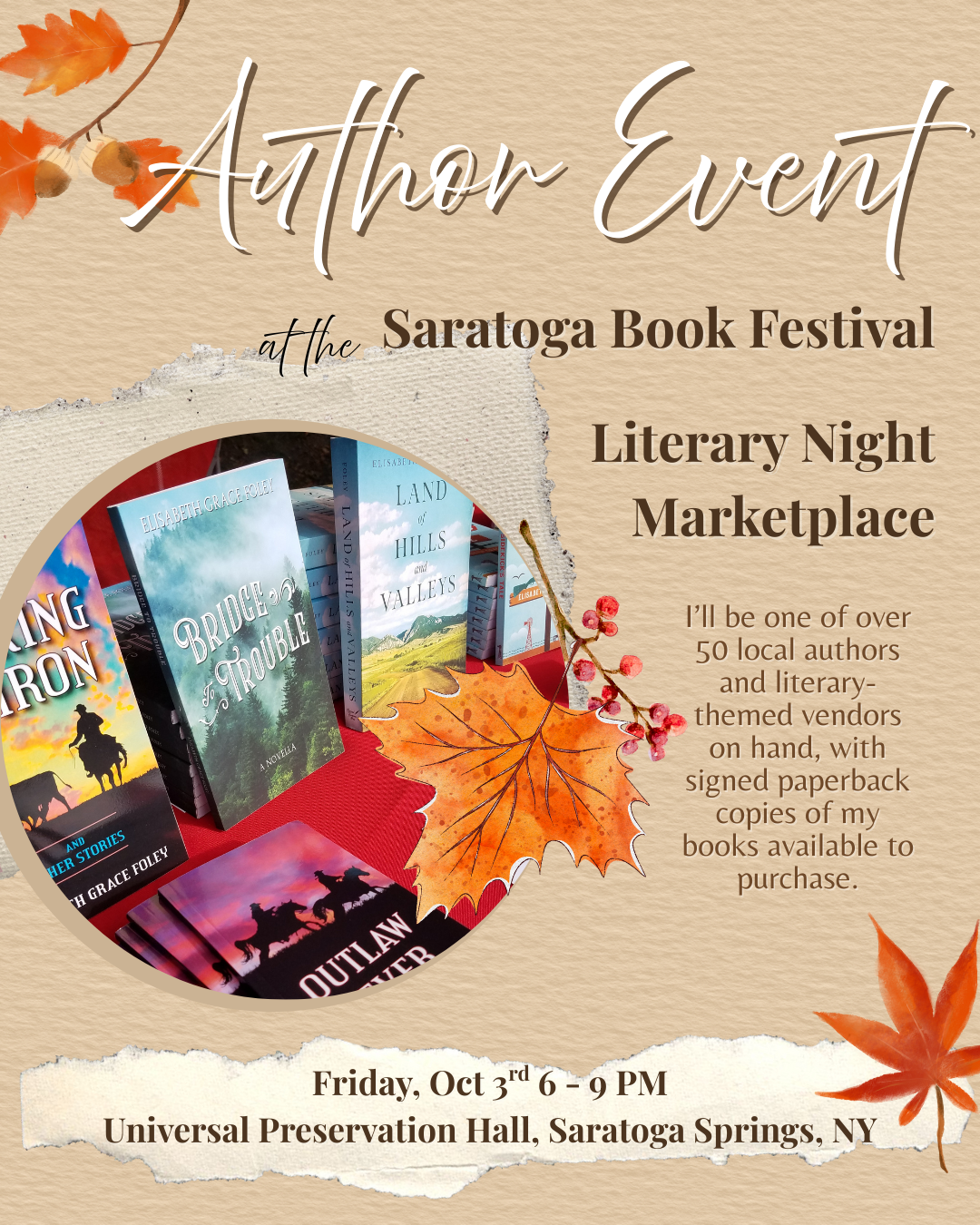 Live Event at the Saratoga Book Festival — Elisabeth Grace Foley