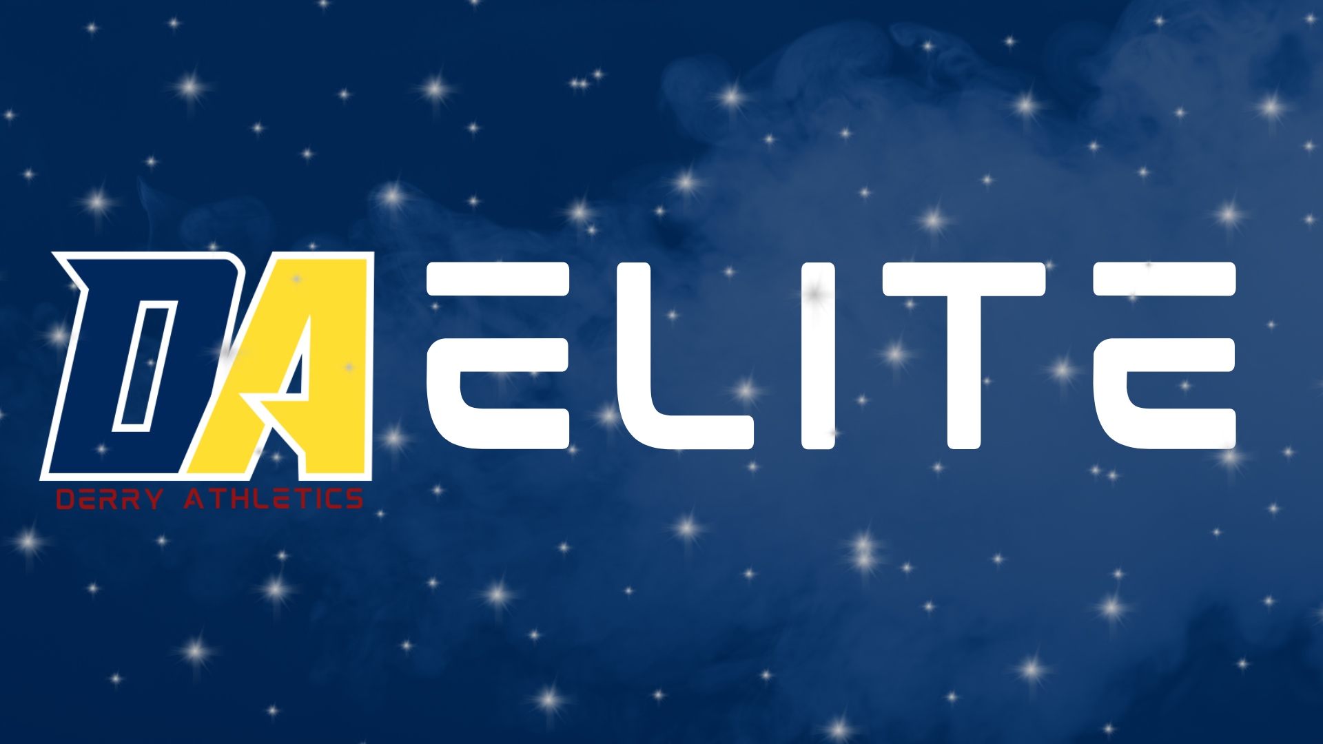 A digital graphic featuring the word 'DA ELITE' in stylized white and yellow text against a starry night sky background, with 'DERRY ATHLETICS' written in red beneath the logo.