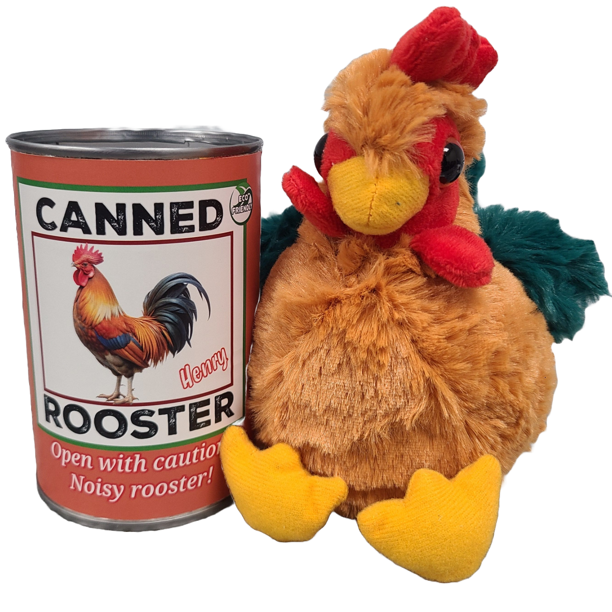 Rooster Plush in a Can – Fun Gift with Jokes