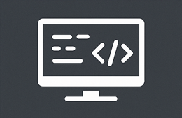 Icon of a computer monitor displaying coding symbols