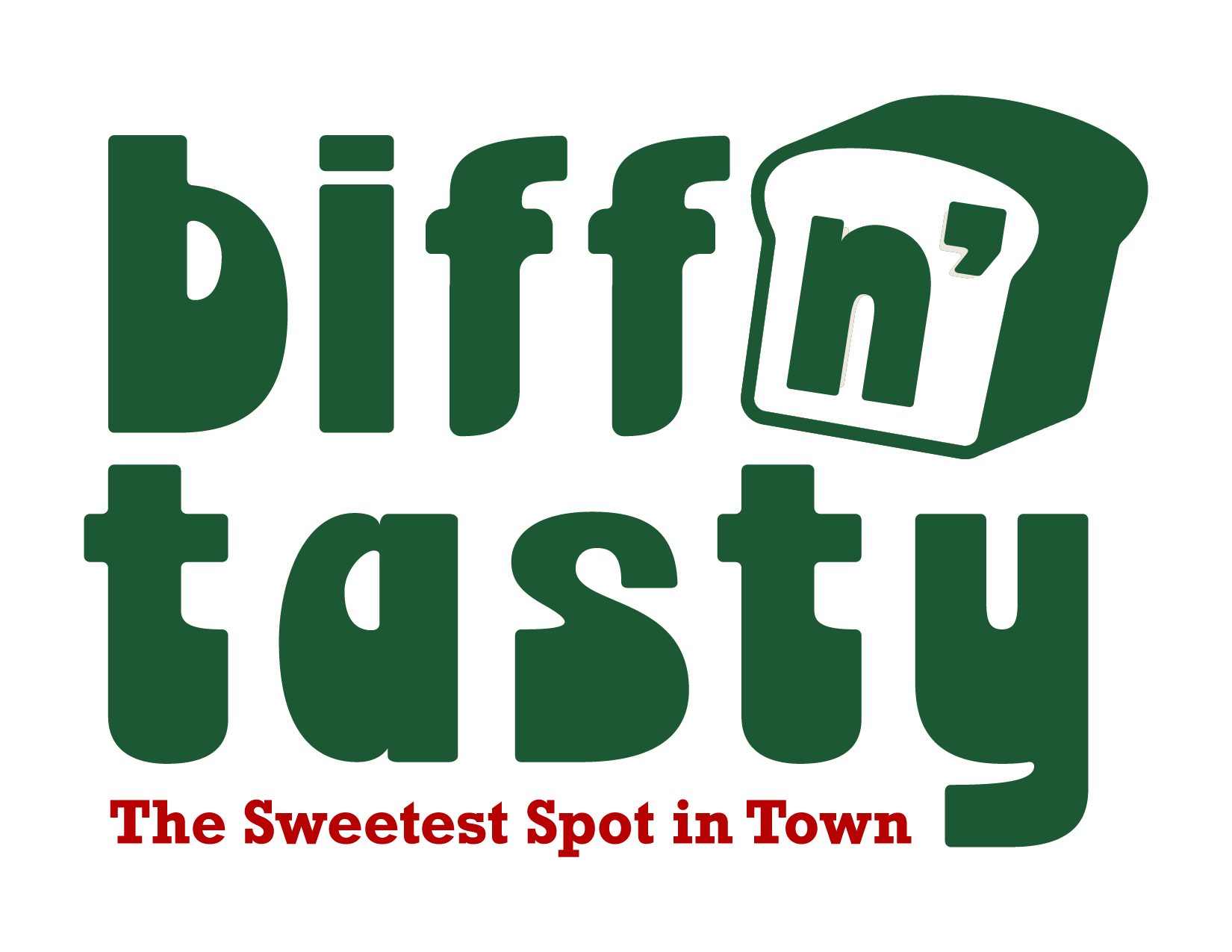 Logo for 'Biff's'n Tasty, billed as 'The Sweetest Spot in Town' with green and red text.
