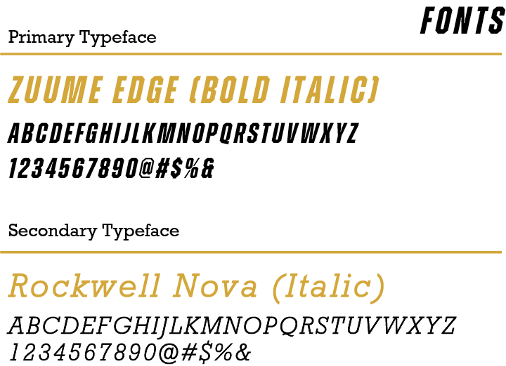 Image showing the names of two fonts: 'ZuumE EdgE' in bold italic style and 'Rockwell Nova' in italics.