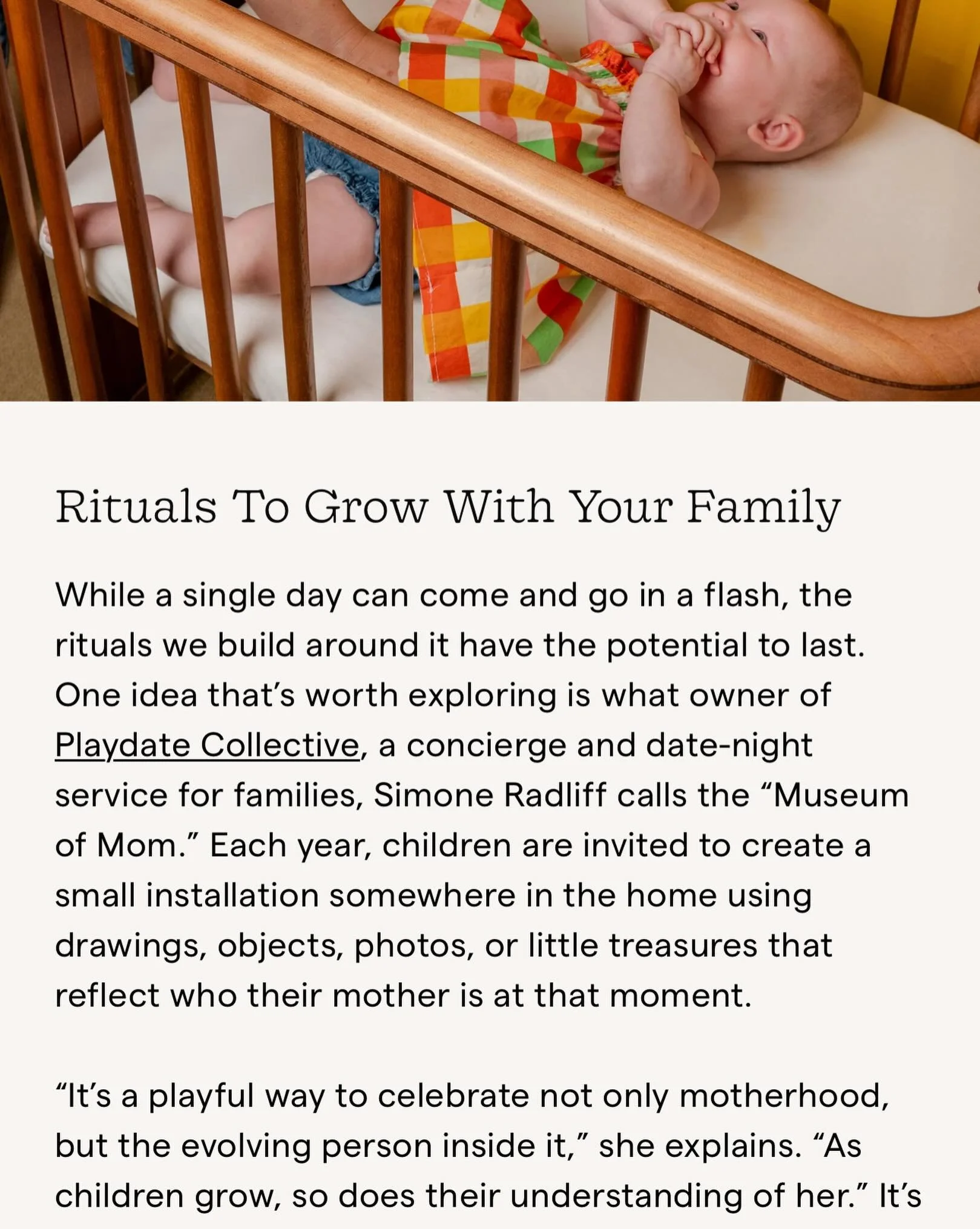 A very sweet little milestone for Play-Date Collective 🥹🌷

We were featured in NESTIG&rsquo;s Mother&rsquo;s Day piece about family rituals, care, and creating space to celebrate mothers as whole people &mdash; not just caregivers.

I shared an ide