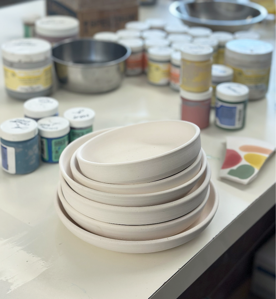bisqued white clay plates