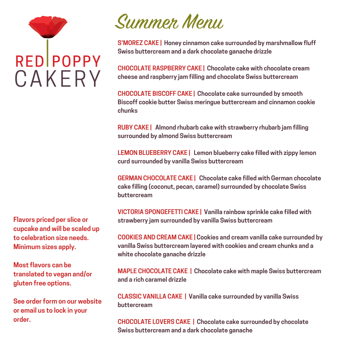 Summer Cake Menu