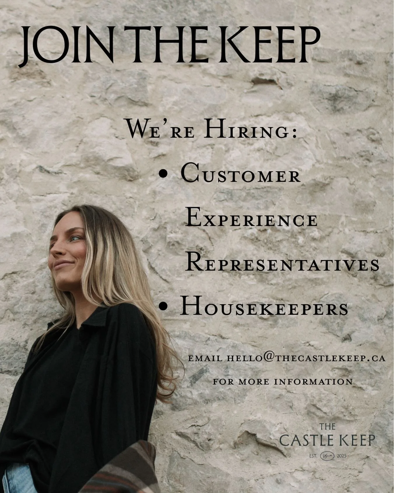 Join The Keep.

We&rsquo;re hiring Customer Experience Representatives &amp; Housekeepers.

Interested?
DM us or email hello@thecastlekeep.ca for more information.