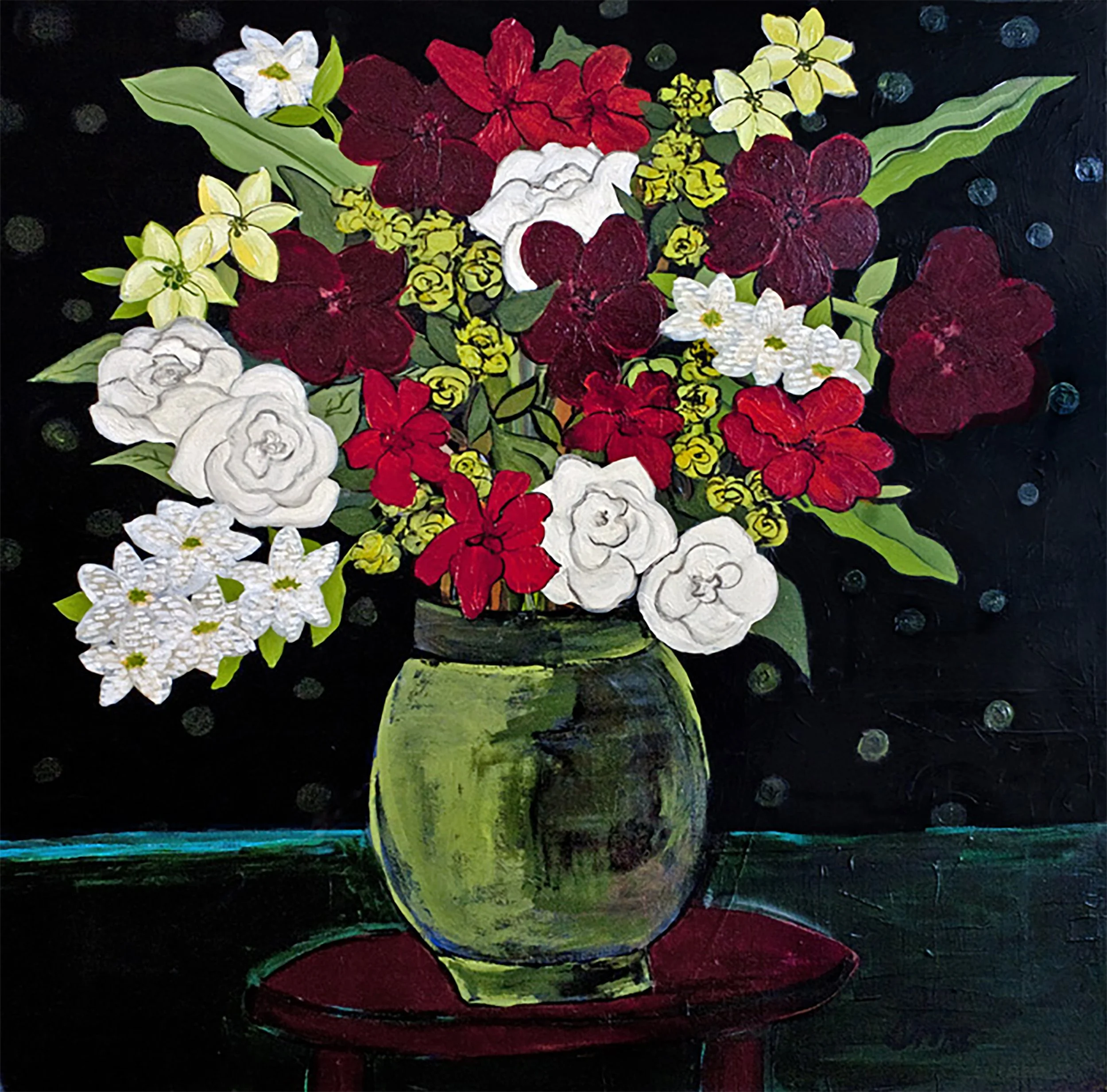 Flowers in Green Vase